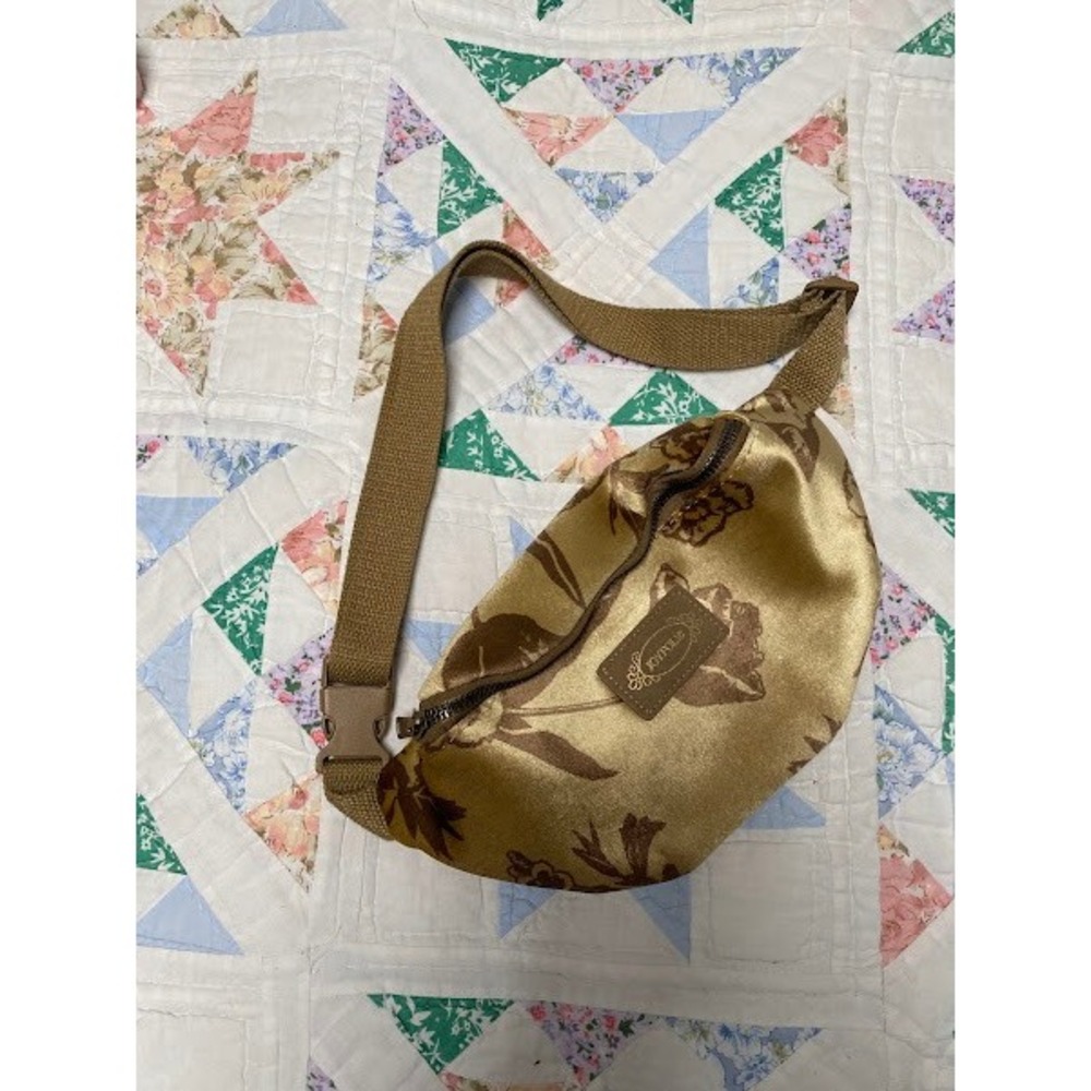 Joyfolie Gold Velvet Floral Belt Bag Crossbody Fanny Pack Brown Tan